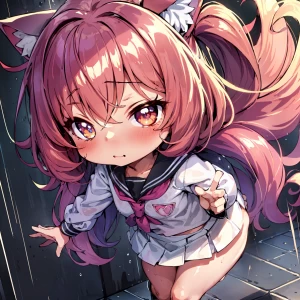 rain and girl with cat ears