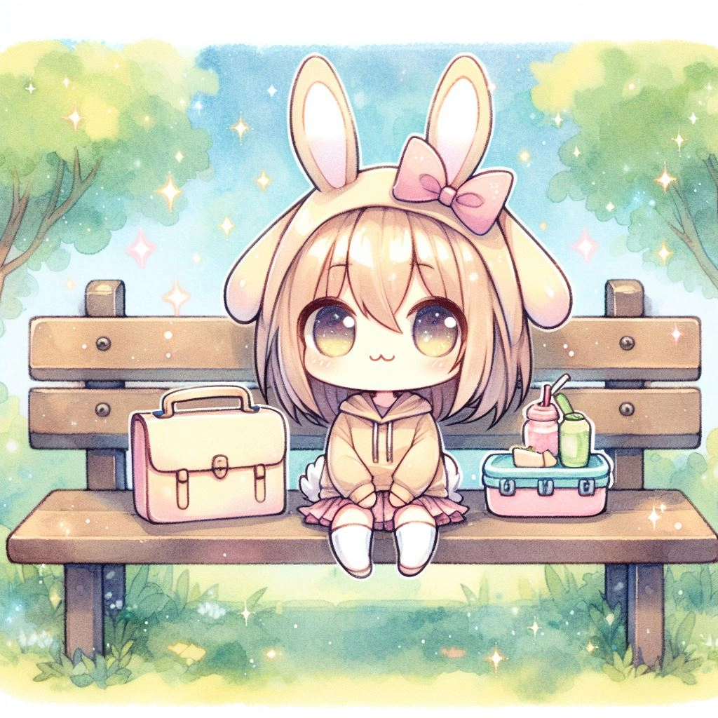 お弁当をたべているちびキャラ🍱