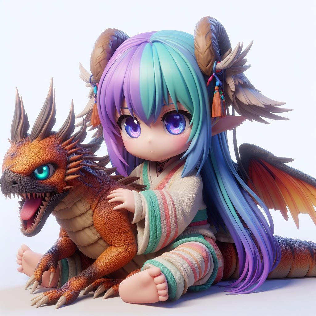 触角キャラクターとちび古代生物