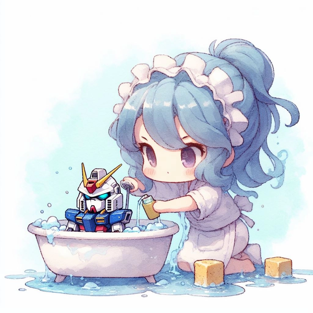 イマジナリーガンダムをお風呂にいれてあげるイメージ